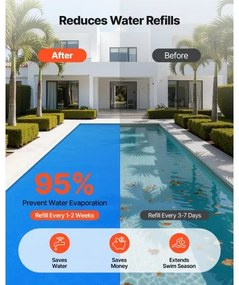 VEVOR Solar Pool Cover, 10.97 x 4.88m Rectangle Pool Bubble Cover, 12 Mil Pools Solar Blanket with Bubble &amp; PE Material, Daytime Heat Absorption, Nighttime Heat Retention, Heat Retaining Solars Covers, Blue