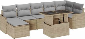 vidaXL Σετ Καναπέ Κήπου με μαξιλάρι 8 pcs Μπεζ Πολυ ράταν