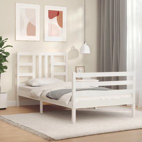 Πλαίσιο Κρεβατιού με Κεφαλάρι Λευκό 100x200 εκ. Μασίφ Ξύλο