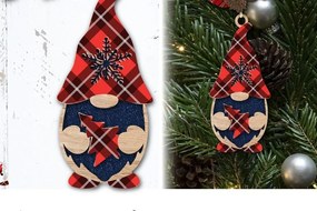 Σετ των 3 Intra απο ξύλο plywood 3mm-4mm πάχος κοπής με λέιζερ Χριστουγεννιάτικο στολίδι Gnome. Δίασταση 2x2 cm INTRAFABR-38781749