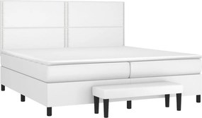 vidaXL Κρεβάτι Boxspring με Στρώμα Λευκό 200x200 εκ. Συνθετικό Δέρμα