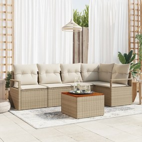 vidaXL Σετ καναπέ κήπου 6 pcs Beige, λευκό Μεσαίο Ρατάν, Ξύλο