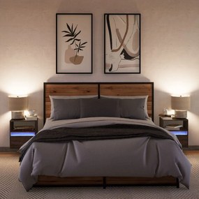 vidaXL Κομοδίνα Επιτοίχια με Φώτα LED 2 τεμ. Καφέ Δρυς