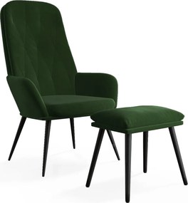 vidaXL Πολυθρόνα Relax Σκούρο Πράσινο Βελούδινη με Υποπόδιο