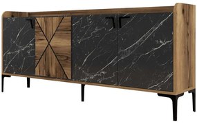 Μπουφές Venedik 845HCT5313 180x35x78cm Marble Effect Black-Walnut Particle Board, Melamine