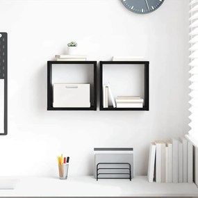 vidaXL Ράφια Τοίχου με ράφι 2 pcs Μαύρη Οξυά Επεξεργασμένο ξύλο