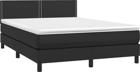 vidaXL Κρεβάτι Boxspring με Στρώμα Μαύρο 140x200εκ.από Συνθετικό Δέρμα