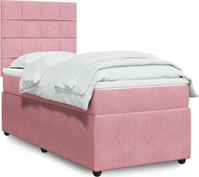vidaXL Κρεβάτι Boxspring με Στρώμα Ροζ 100x200 εκ. Βελούδινο