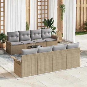 vidaXL Σετ Καναπέ Κήπου 9 pcs Μπεζ Πολυ ράταν
