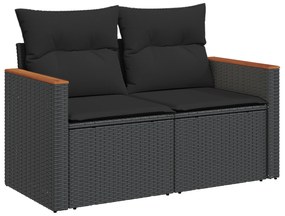 vidaXL Σετ 9 Τεμαχίων Καναπέ Κήπου με Μαξιλάρια Μαύρο Πολυ Ρατάν Ακακίας