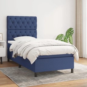 Κρεβάτι Boxspring με Στρώμα Μπλε 80x200 εκ. Υφασμάτινο