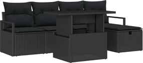 vidaXL Σετ Καναπέ Κήπου με μαξιλάρι 6 pcs Μαύρο Πολυ ράταν