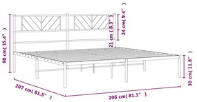 Πλαίσιο Κρεβατιού με Κεφαλάρι Λευκό 200 x 200 εκ. Μεταλλικό - Λευκό