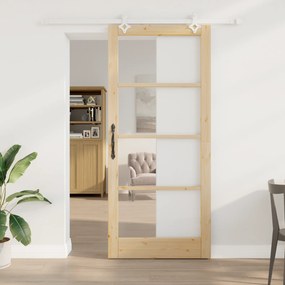 vidaXL Συρόμενη Πόρτα  με Σετ Υλικών 93x211 εκ. Μασίφ Ξύλο Πεύκου