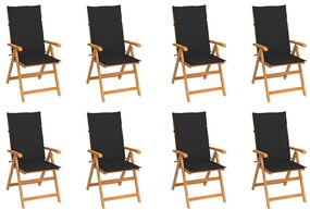 Καρέκλες Κήπου Ανακλινόμενες 8 τεμ. Μασίφ Ξύλο Teak & Μαξιλάρια