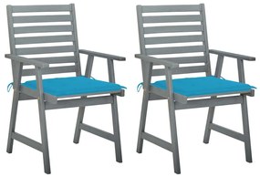 Καρέκλες Εξ. Χώρου 2 τεμ. Μασίφ Ξύλο Ακακίας με Μαξιλάρια - Γκρι