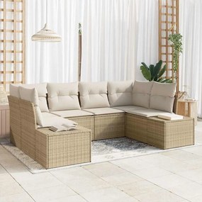 vidaXL Σετ Καναπέ Κήπου με μαξιλάρι 6 pcs Μπεζ Πολυ ράταν