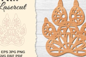 Σετ των 2 Intra απο ξύλο plywood 3mm-4mm πάχος – Paw Mandala Lasercut Δίασταση 20x20 cm INTRAFABR-121332075