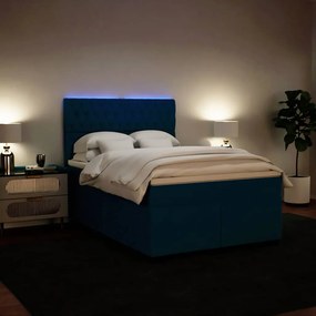 vidaXL Κρεβάτι Boxspring με Στρώμα Μπλε 160x200 εκ. Βελούδινο