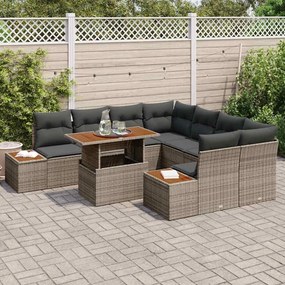 vidaXL Σετ Καναπέ Κήπου με αποθήκευση 9 pcs Γκρι Πολυ ράταν