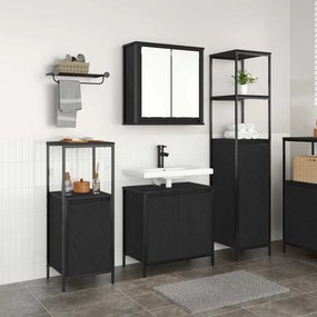vidaXL Σετ Επίπλων Μπάνιου με ράφι 3 pcs Μαύρη Οξυά Επεξεργασμένο ξύλο