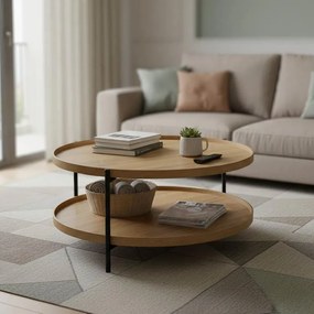 Τραπέζι σαλονιού Portogie mdf φυσικό-μέταλλο μαύρο Φ80x40εκ 80x80x40 εκ.