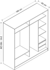 Διφυλλη Ντουλαπα Συρομενη Χρυσο KALEO 60x180x210