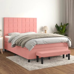 Κρεβάτι Boxspring με Στρώμα Ροζ 140x200 εκ. Βελούδινο