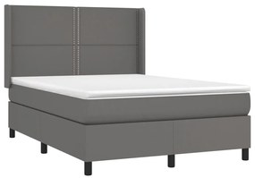 Κρεβάτι Boxspring με Στρώμα Γκρι 140x200εκ. από Συνθετικό Δέρμα - Γκρι