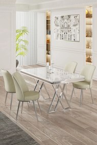 Dining Table &amp; Chairs Set (5 Pieces) Vals - White, Chrome, Cream White
Chrome
Cream