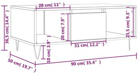 Τραπεζάκι Σαλονιού Γυαλ. Λευκό 90x50x36,5 εκ. Επεξεργ. Ξύλο - Λευκό