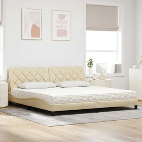 vidaXL Κρεβάτι με Στρώμα Κρεμ 200x200 εκ. Υφασμάτινο