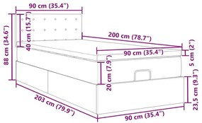 Οθωμανικό κρεβάτι με στρώμα σκούρο καφέ 90x200cm ύφασμα - Καφέ