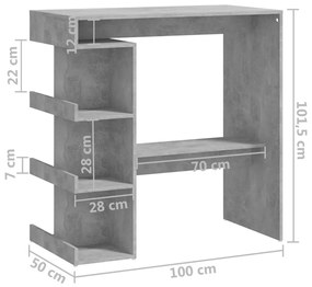 Τραπέζι Μπαρ με Ράφια Γκρι Σκυρ. 100x50x101,5εκ. Επεξεργ. Ξύλο - Γκρι