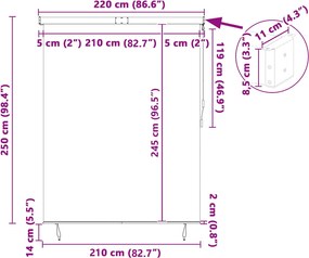 vidaXL Ρόλερ Μπλε και άσπρο 200 x 250 εκ. Ύφασμα και Αλουμίνιο