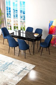 Extendable Dining Table &amp; Chairs Set (7 Pieces) Zen - Black Marble, Navy Blue Black Marble
Navy Blue