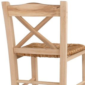 Σκαμπό ξύλινο Lucius χιαστή άβαφες με ψάθα