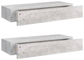 vidaXL Ράφια Τοίχου Συρτάρια 2 τεμ. Γκρι Σκυρ. 60x23,5x10 εκ από MDF