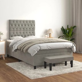 Κρεβάτι Boxspring με Στρώμα Ανοιχτό Γκρι 120x200 εκ. Βελούδινο