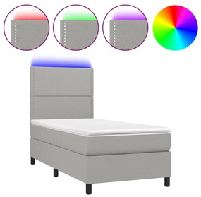 vidaXL Κρεβάτι Boxspring με Στρώμα & LED Αν.Γκρι 90x190 εκ. Υφασμάτινο