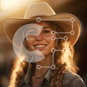 Intra Συλλεκτικό Ξύλινο Παζλ Plywood 4mm - Χαμογελαστή γυναίκα με καουμπόικο καπέλο Σε Ξύλινο Κουτί - Διαστάσεις Puzzle: 10x10 cm – 25 κομμάτια