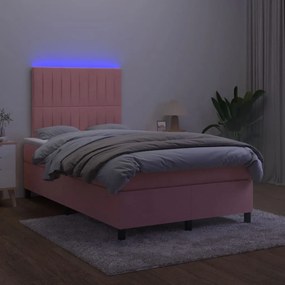 vidaXL Κρεβάτι Boxspring με Στρώμα &amp; LED Ροζ 120x190 εκ. Βελούδινο