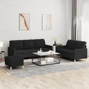 vidaXL Πολυθρόνες Σετ 3 Τεμαχίων Μαύρες από Ύφασμα με Μαξιλάρια