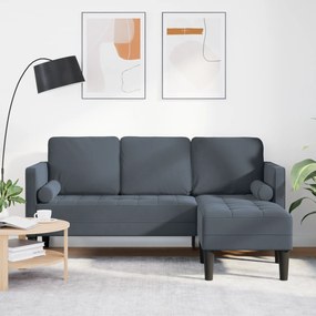 vidaXL Καναπές 3 Θέσεων με Γωνιακή Στήριξη Σχήματος L Γκρι 160 εκ Βελούδο