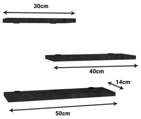 Ραφιέρα τοίχου Leila σετ 3τεμ μελαμίνη σε ανθρακί απόχρωση 40x14x2εκ 40x14x2 εκ.
