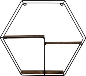 Ράφι Τοίχου Μαύρο / Καρυδιά NARCISSUS 60x15x53