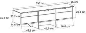 Έπιπλο τηλεόρασης Venita Megapap χρώμα sapphire oak - ανθρακί 150x35x45,3εκ.