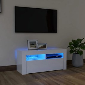 vidaXL Έπιπλο Τηλεόρασης με LED Γυαλιστερό Λευκό 90x35x40 εκ.