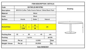 Τραπέζι Σαλονιού MOVVA Φ90x36cm  Ακακία Φυσικό/Μεταλλικό Μαύρο