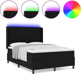 vidaXL LED Κρεβάτι με βάθρο με στρώμα Μαύρο 140 x 190 cm ύφασμα